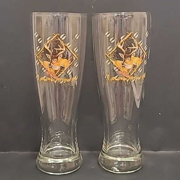 Pair of JQWRIGHT & ARTISTS Whitetail Deer Beer Glasses
