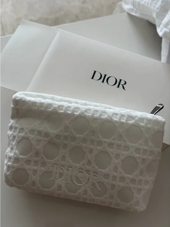 Dior White Embossed Logo Cosmetic Pouch