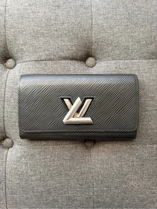 Authentic Louis Vuitton Black Epi Leather Wallet with Silver LV Emblem