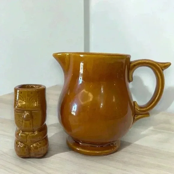Tropical Ceramic Tiki Shotglass and Small Pitcher Set