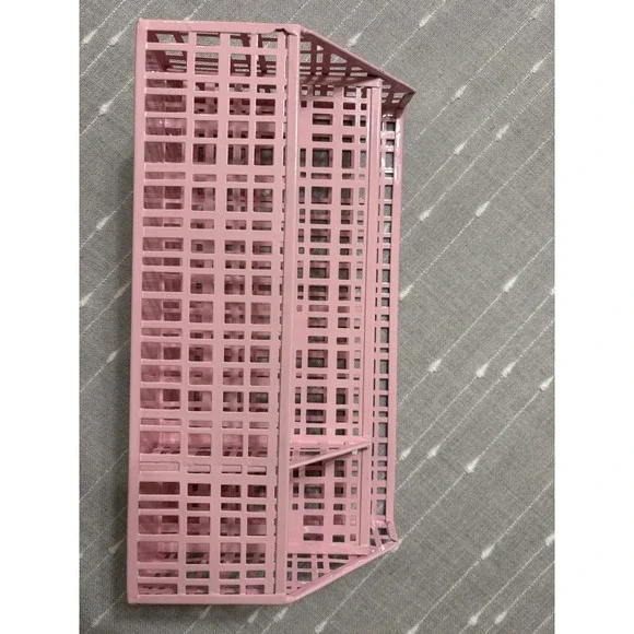 Glossy Pink Metal Desktop Organizer Multi Compartment Space Saving