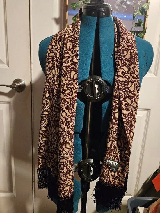 DKNY 90s Silk Scarf in Paisley with Fringe