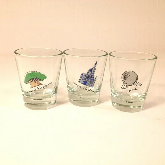 3 Disney World Magic Kingdon Animal Kingdom Epcot Souvenir Shot Glass Set of 3