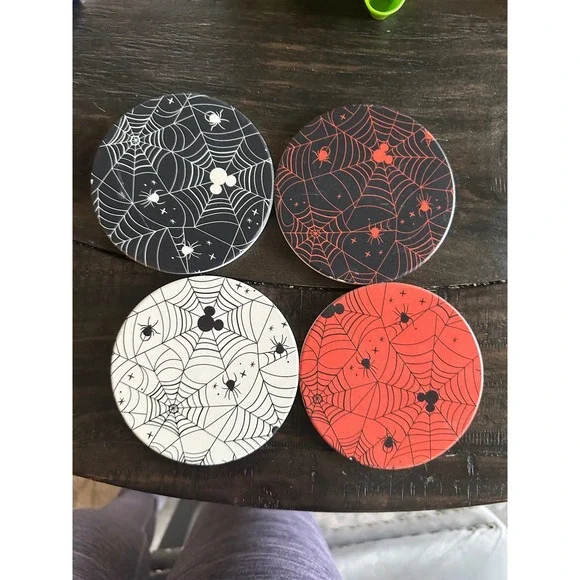 Disney Halloween‎ Spiderweb Coasters Set of 4 Black Orange Holiday Decor NWOT