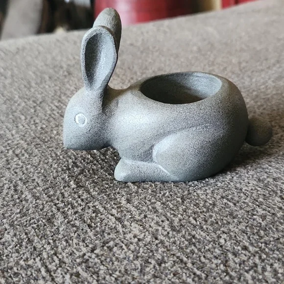 Crate & Barrel Grey stone bunny tea light candle holder