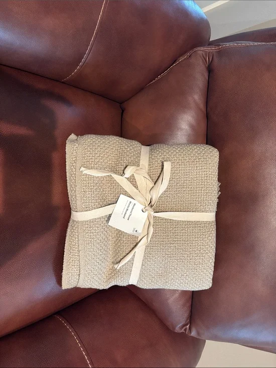 Crate&Barrel Textured Waffle Weave Throw Blanket in Beige