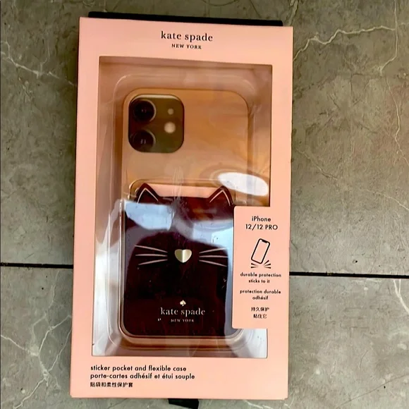 Pink and maroon iPhone 12 12 Pro case Kate Spade, New York with Cat design