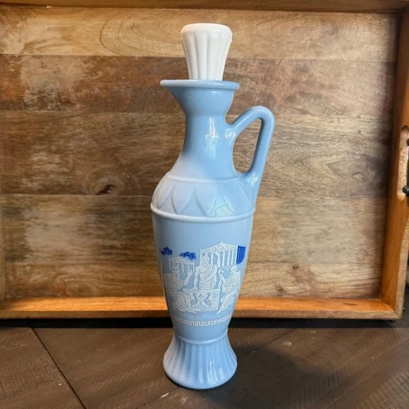 Vintage Blue Glass Decanter Bottle‎ Greek Design Decorative Barware