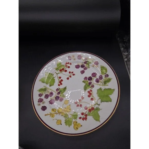 Crate & Barrel Raspberry & Holly Large Round Serving Platter /Plate Gold Rim 12