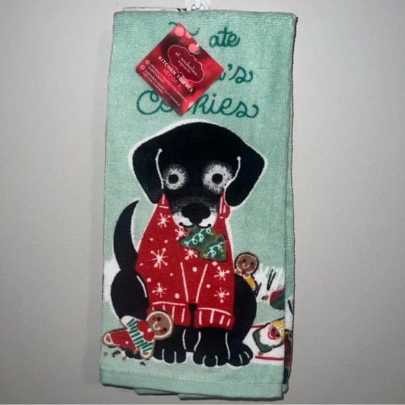 St. Nicholas Square Holiday Dog Kitchen Towels- Black and Red
