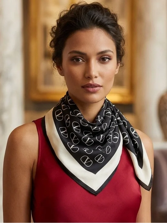 VALENTINO Silk-Effect Logo Scarf