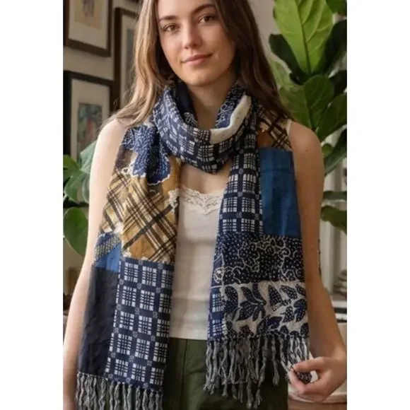 Patchwork/Multipattern Boho Silk Fringe Scarf