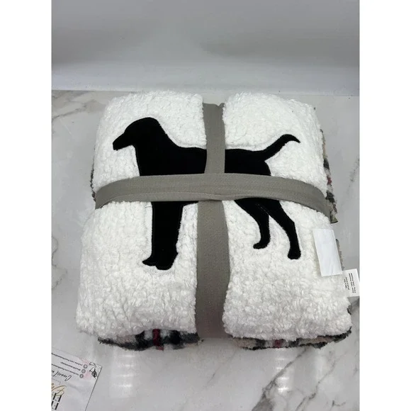Woolrich Sherpa Throw Blanket & Pillow Set 50x60 Plaid Dog Silhouette 16x16