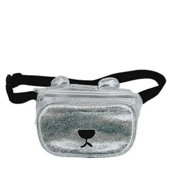 Zara Teddy Bear Fanny Pack Metallic Silver