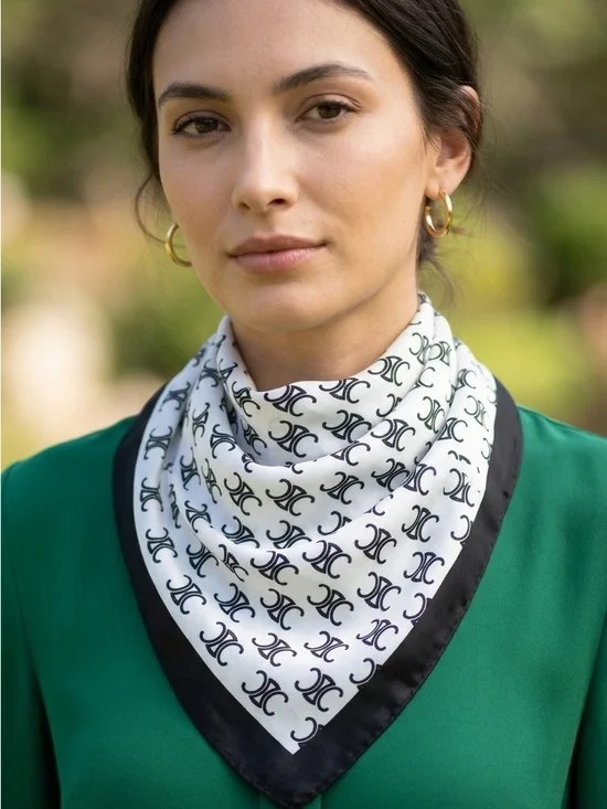 CELINE Patterned Logo Silk Scarf