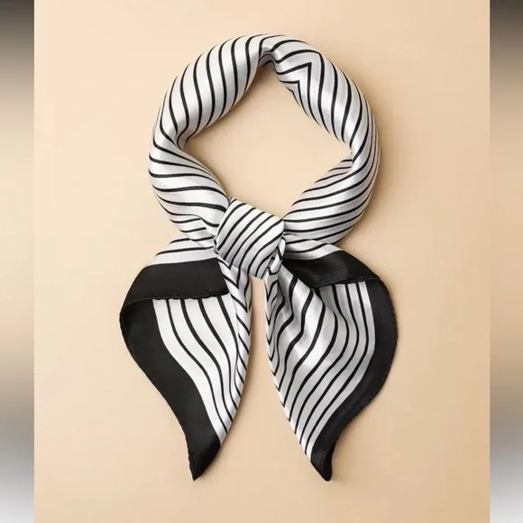 Anthropologie Black and White Striped Silk Scarf
