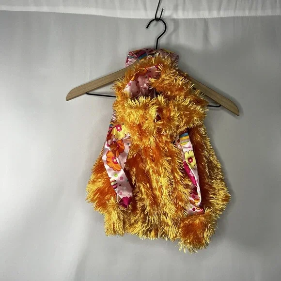 Freckles & Maya Bag Orange Faux Fur Backpack Satin Fabric Lining‎ Drawstring