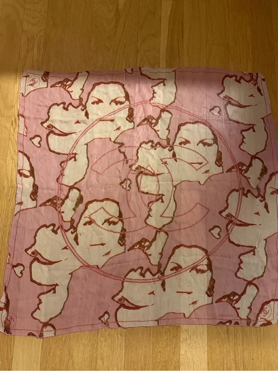 CHANEL Pink Cream Silk Scarf