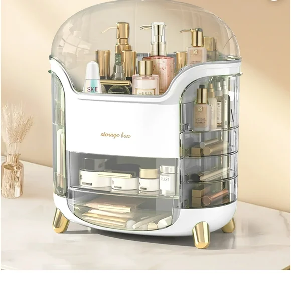 Elegant White and Gold Cosmetic Organizer