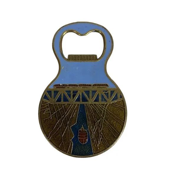 Vtg Souvenir Greece 2-sided Bottle Opener Corinth Canal & Ruin Enamel Brass