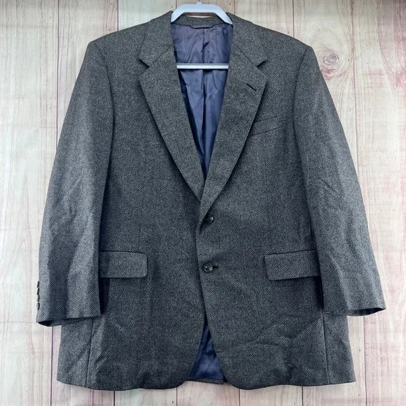 Hickey Freeman The Boardroom Sport Coat Blazer 100%Pure Wool Herringbone Gray 46