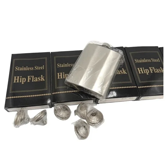 Set of 5 Stainless Steel Hip Flask 8oz Classic Curved Design with Screw Cap Lot