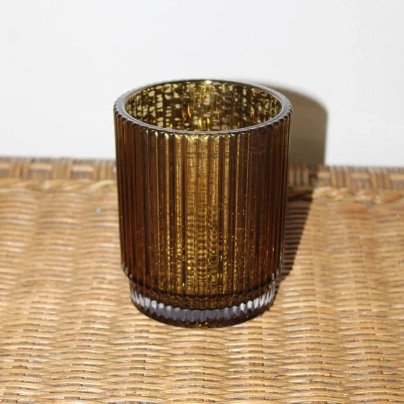 Crate & Barrel Atwell Gold Mercury Glass Hurricane Candle Holder.