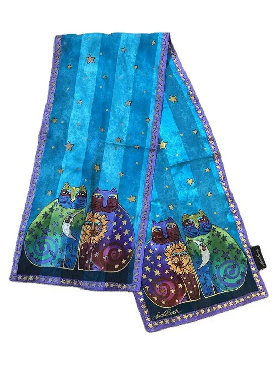 Laurel Burch Celestial Cat Silk Scarf
