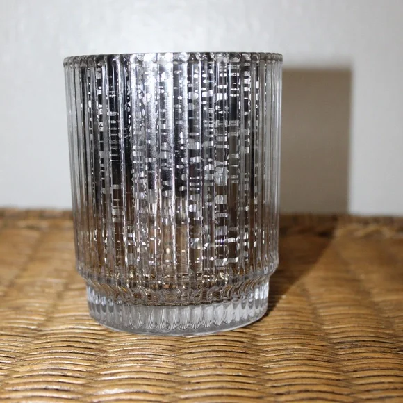 Crate & Barrel Atwell Silver Mercury Glass Hurricane Candle Holder.