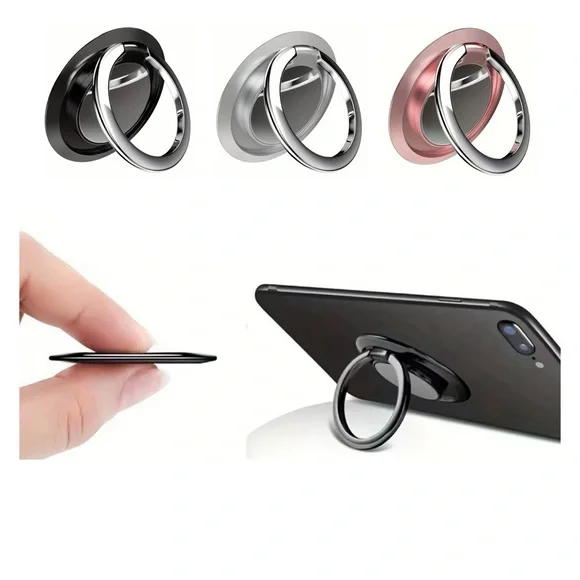 3-Pack Slim Round Metal Phone Ring Holder Grip Stand Rotating Kickstand Setw