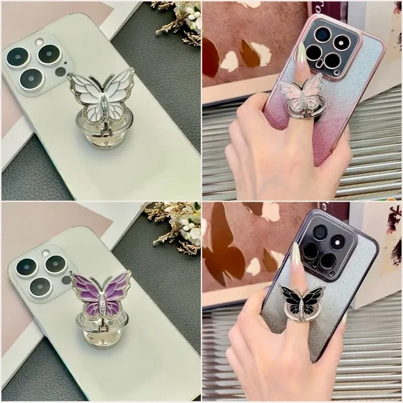 NWT 4-Pack Butterfly Phone Ring Holder Grip Stand Bling Rhinestone Kickstand Set