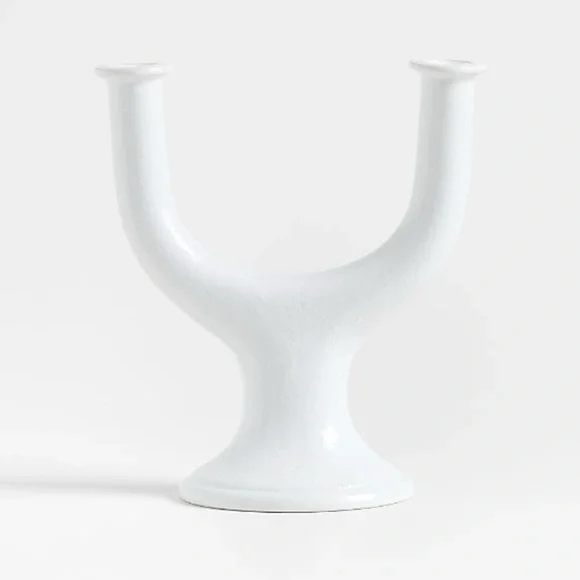 New! 🇮🇹✨🕯️Crate&Barrel White Ceramic Dual Candle Holder