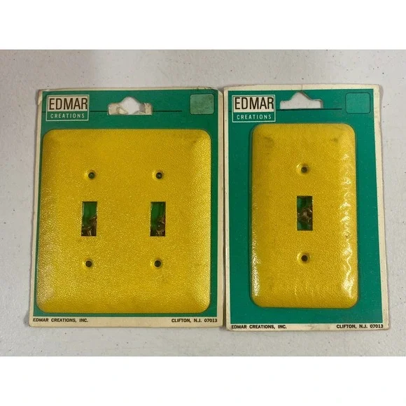 *BRAND NEW* Vintage Edmar Creations Metal Double Light switch Cover Yellow X2