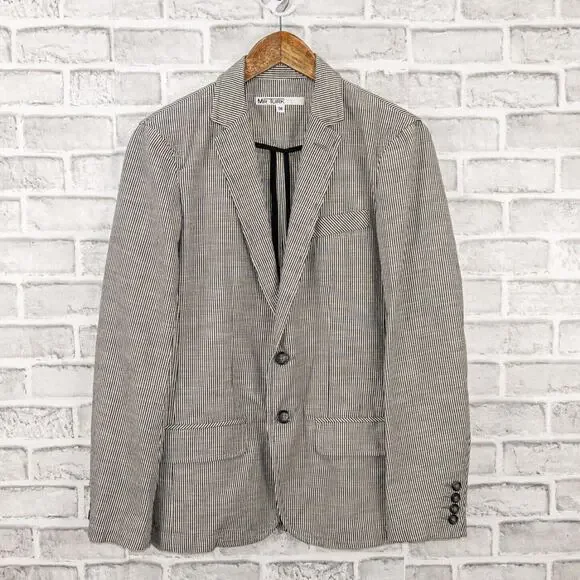 MR TURK Men's 2 button Blazer Jacket white gray striped Cotton size 36