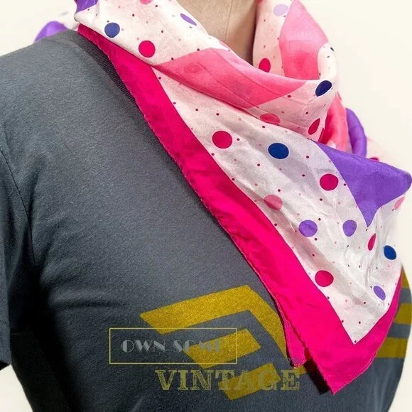 Silk Polka Dot Scarf in Pink & Purple