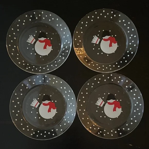 ☃️ Crate & Barrel Luminarc Snowman Plates Set of 4 Vintage 90’s