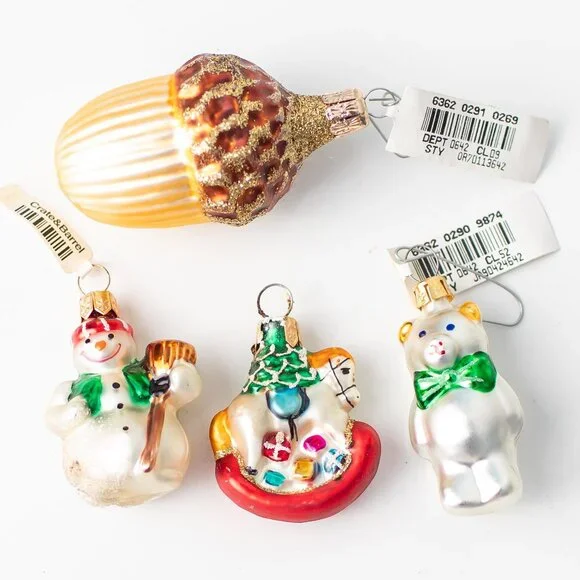Vintage Crate & Barrel Mercury Glass Christmas Tree Ornaments with Tags