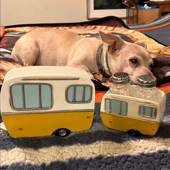 Yellow Camper Salt and Pepper Shakers and napkin holder
