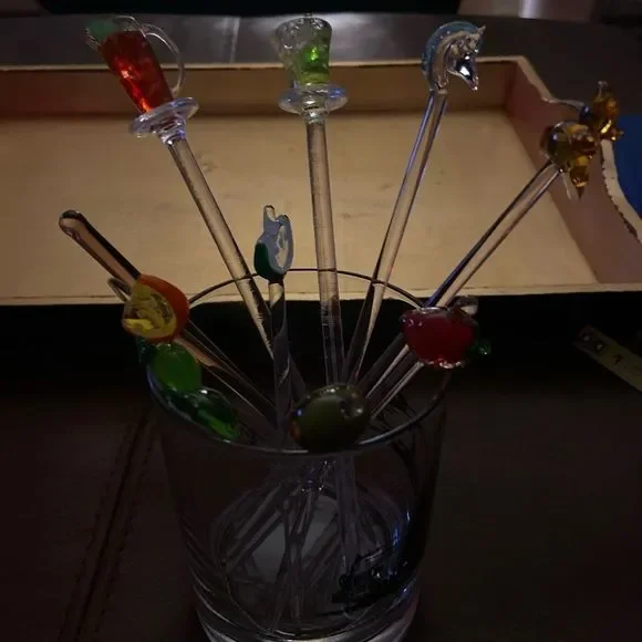 Various Glass drink stirrers and spears 10 Vintage - excellent condition
