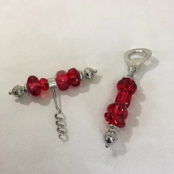Vintage Ruby Red Stone Cork Screw & Bottle Opener