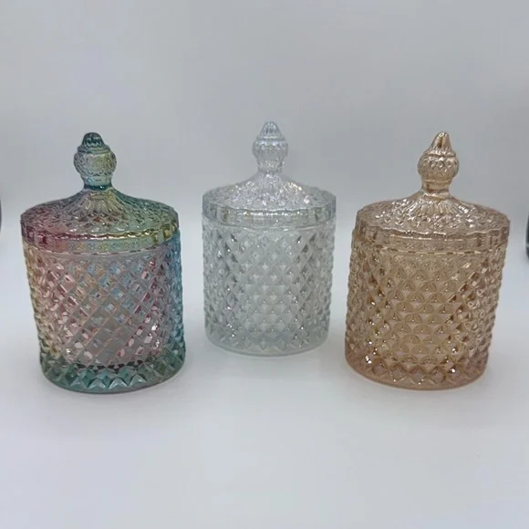 Elegant Glass Diamond cut jars with lids