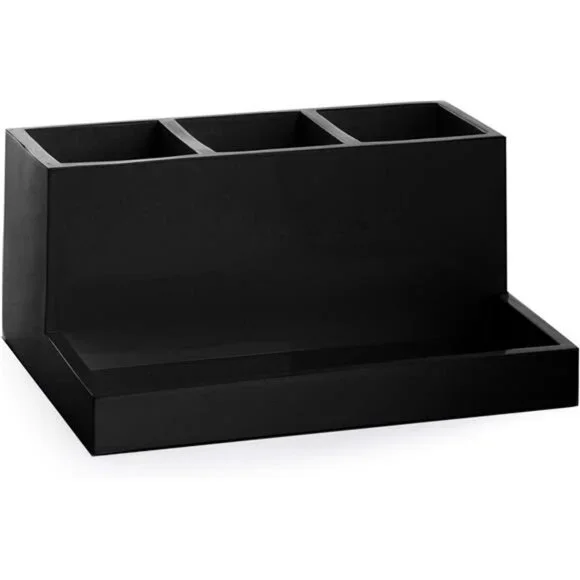 Matte black organizer 3 compartment makeup brush holder toothbrush holder tray