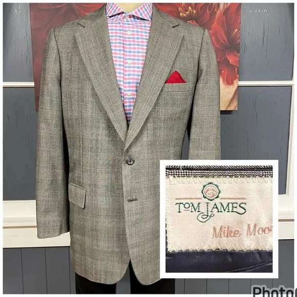 Tom James Blazer Bespoke Custom Fit Tailored Sport Coat Mens 44-Extra Long Gray