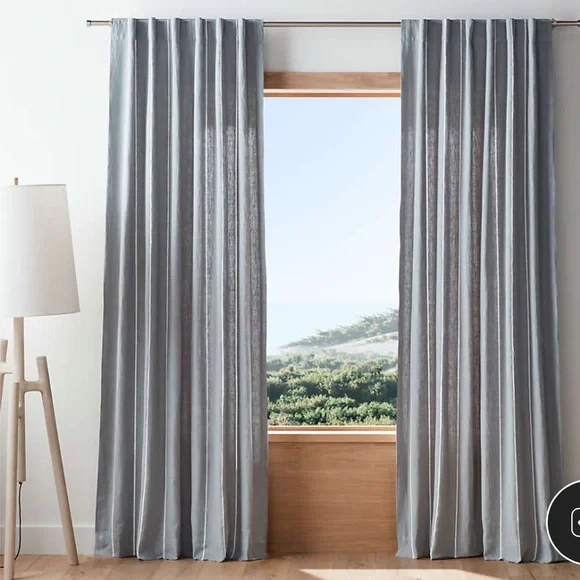 Crate&Barrel Linen blackout Double Pinstripe Window Curtain Panels 52