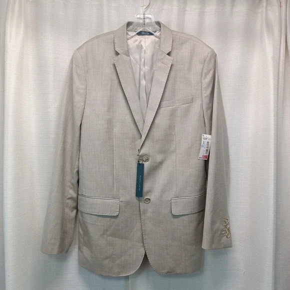 Perry Ellis Mens 40R Natural Linen Look Blazer Tan 2-Button Jacket NWT Casual