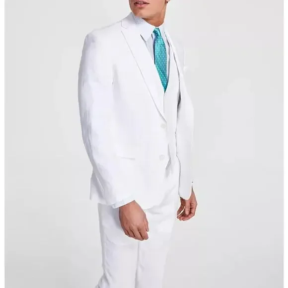 Bar III Men's White Linen Summer Casual Slim-Fit Formal Suit Jacket Size 38R