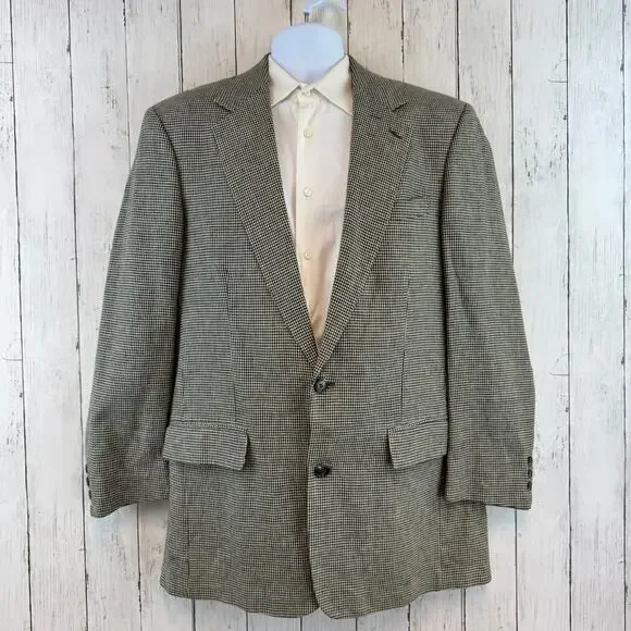 VTG Brooks Brothers Black White Houndstooth 2-Button Sport Coat Blazer Size 41L