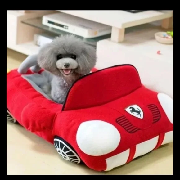 Dog bed red luxury small to medium Convertible Shaped New Thick Soft Cozy