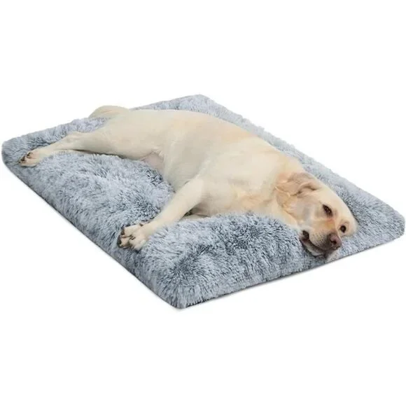 Large Dog Bed Crate PadMat for Medium Dogs&Cats,Fulffy Faux Fur Kennel Pad Comfy