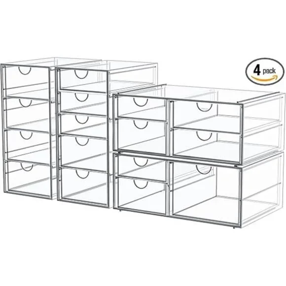 Makeup Organizer Storage with 16 Drawers, 4 Pcs Desktop Office Supplies